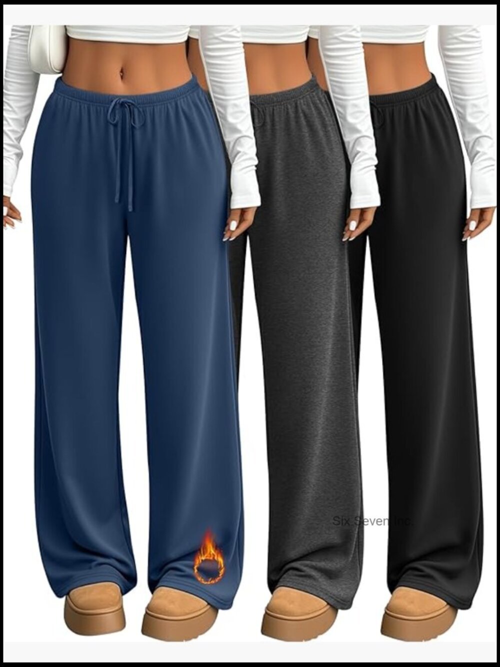 3 Pack Fleece Lined Sweatpants Wide Leg Lounge Thermal Baggy Drawstring Joggers